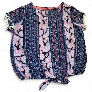 Takara Girls Boho Paisley Print Short Sleeve Blouse Multicolor XL